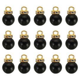 PATIKIL (10mm Pearl Charm, 150Pcs Pearl Beads Faux Pearl Pendant Charm with Rhinestone Beautiful Designer DIY for Jewelry Making Bracelets Earrings Necklace Wedding Crafts,Gold Black