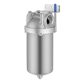 Amwater NSF/ANSI 42 Stainless Steel Whole House Water Filter Housing, 5" x 2.5" Sediment Water Filter System for Heavy Duty, Well & City Water, 1/2" NPT Port, Drain Valve Style C