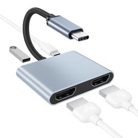 Girihe Hdm1 Splitter for Dual Monitors, Hdm1 Adapter Dual Monitors 4K Duall Hd m1 Adapter for 2 Monitor Usb Extender Usb 3.0 Port, Pd Port, Hd m1 Splitter fo r Us b C Portt Laptops and Tablets