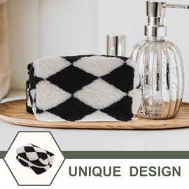 FOMIYES Plush Checkerboard Makeup Bag Large Storage Bag for Travel Women's Fuzzy Cosmetics Case