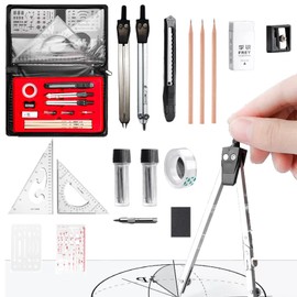 XINTM Juego de Geometría Profesional, 22 Piezas, Juego de Compás para Artistas y Estudiantes, Reglas y Brújulas, Herramientas de Dibujo para Ingenieros, Accesorios de Construcción