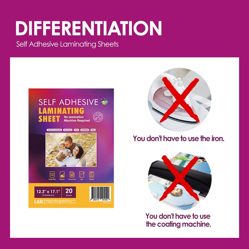 Self Adhesive Laminating Sheets 12.3x17.1 inch, 20 Pack, 4mil Thickness,