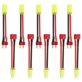 Tosiicop Mini Tamiya Connector to Deans - T Plug 10pcs 16AWG Male Reversed Female Cable Wire Adapter for Airsoft RC Car Truck ESC Lipo Nimh Battery Connectors Charging Connection 5 Pairs