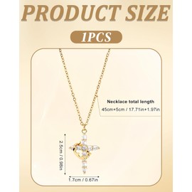 BNREOZA 1 Piece Diamond Set Cross Necklace with Twisted Crown, Rotating Crown with Cubic Zirconia, Elegant Cross Pendant Chain for Men and Women, Fashion Gold Chain with Crown and Cross Symbol