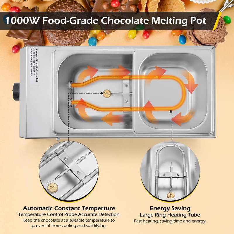 Dyna-Living Chocolate Melting Pot 2-Tanks Commercial Chocolate Tempering Machine Chocolate