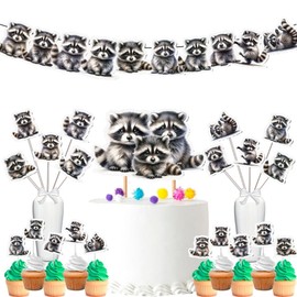 Raccoon Party Decor Set - Woodland Creature Celebration Kit for Birthdays & Baby Showers, Includes Banners, Centerpieces, Cupcake Toppers