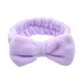 Purple Makeup Headband,Cute Hair Band For Washing Face,Spa,Skincare,Birght Color High Elasticity Bowknot Coral Fleece Bow Head Wrap Hair Accessories for Daily Wear