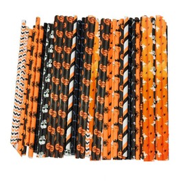 XNHIU 200Pcs Halloween Paper Straws Black Orange Straws Table Decorations Supplies Cute Drinking Straw Disposable Straws for Halloween Party