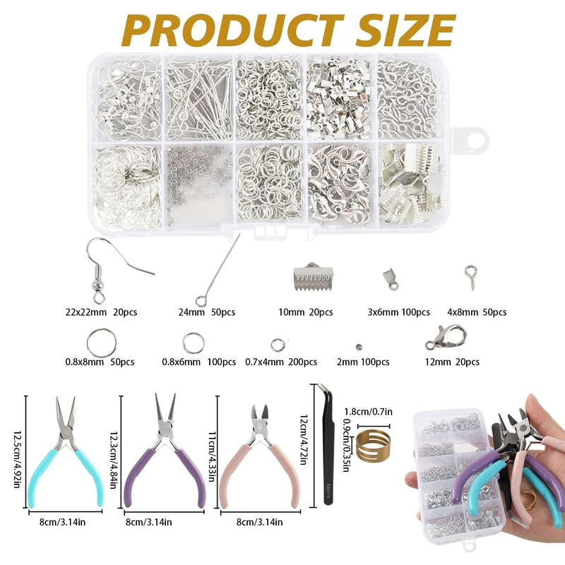 710 Pcs Jewellery Earring Making Kit with Jump Rings Pliers