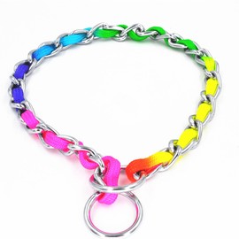 JWPC Rainbow Color Stainless Steel P Chock Metal Chain Training Dog Pet Collars Necklace Walking Training Pet Supplies for Small Medium Large Dogs-Large