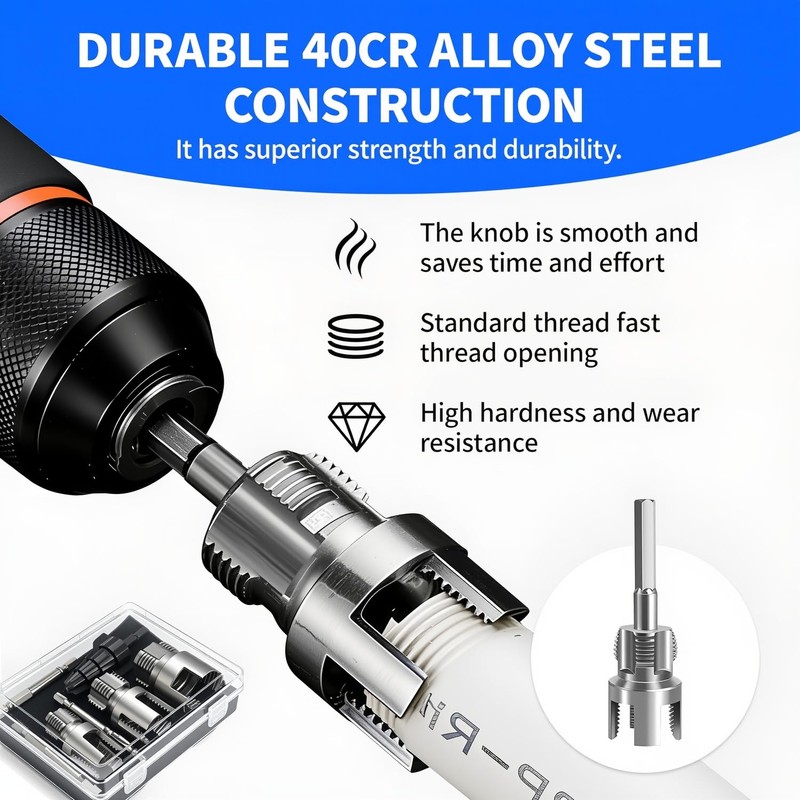 PVC Pipe Threader 7PCS Kit with Step Drill Bit, 1/2"