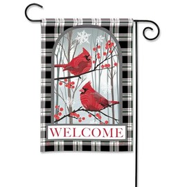 Studio M Double Sided Christmas Holiday Outdoor Flag for Landscaping, Gardens, and Yards, Standard 13 x 18 Inch Fade Resistant Solar Silk Polyester Black and White Plaid Red Cardinal Birds