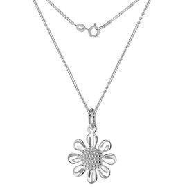 Tuscany Silver Daisy Pendant on Curb Chain 46cm/18"