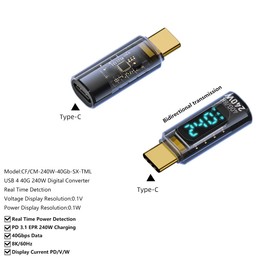 HiEmbedLogic USB Type-C Extension Adapter Display Voltage Current Power 240W Color Light Blue- 2 pcs