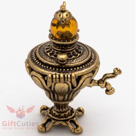 Brass Amber Figurine of Russian Samovar Teapot Totem talisman IronWork