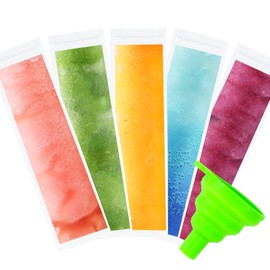 LOMIMOS 100PCS Recyclable Ice Popsicle Mold Bag,BPA Free Freezer Tubes With Zip Lock Seal Funnel for Healthy Snack Yogurt Stick Juice Fruit Smoothies Ice Candy Pops Family Party(8.6"x2.3")