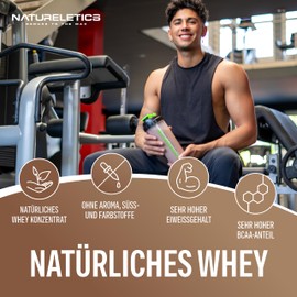 Natureletics NATURELETICS SCHOKO, 1Kg, ohne Süßstoffe, ohne Zuckerzusatz, natürliches Premium Whey Protein Konzentrat aus Deutschland, echter Schokoladen Geschmack, Eiweißpulver mit hohem BCAA Anteil