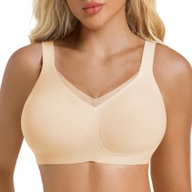 ONEW Bras for Women Full Support Wireless Fras Push Up Bralette Comfort Brassiere V Neck Full Coverage,Beige,Small