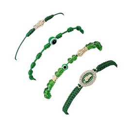 Caiyao 4pcs/set 7 Knot Evil Eye Lucky Bracelets Virgin Mary Braided Braclets multicolor adjustable Rope Bracelet Amulet for Women Men-Green