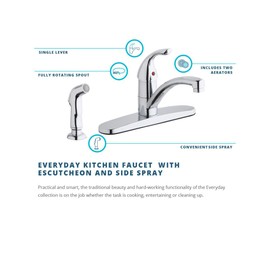 Elkay Everyday LK1001CR Four Hole Deck Mount Kitchen Faucet with Lever Handle, Side Spray, and Escutcheon, Chrome