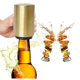 CM-TOP Destapador de Cerveza Automático, Abridor de Botellas de Acero Inoxidable Plateado, Abrebotellas de Cerveza Facil de Usar, Abre Sodas Regalo para Hombre (1, Dorado)