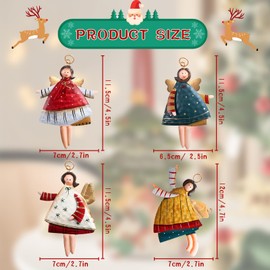 Frasheng Pack of 4 Christmas Angel Pendants, Metal Angel Pendants, 11.5 x 7 cm, Christmas Pendant Angel, Christmas Pendant Decoration, for Christmas Tree Window Decoration