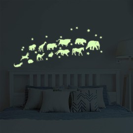 BENBO Animals Glow in The Dark Wall Stickers, Cute Animals Jungle Adventure Horse Elephant Giraffe Camel Stars Peel and Wall Decals for Kids Bedroom Nursery Home Wall Mural Decor