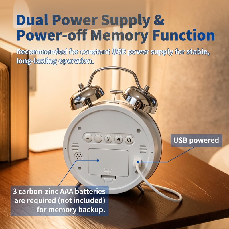 Digital Alarm Clock LED Display, No Ticking, Loud Alarm Clock