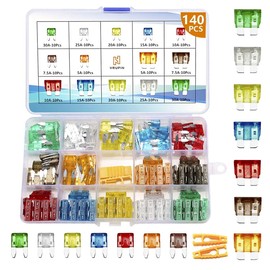 Vrupin 140Pcs -Car Fuses Assortment Kit,Car Fuse Kit, Blade-Type Automotive Fuses -Standard and Mini(5A/7.5A/10A/15A/20A/25A/30A),Replacement Fuses for Car/SUV/RV/Truck/Boat