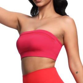 Aoxjox Women's Workout Strapless Bandeau Mesh Bras Training Fitness Running Yoga Crop Tank (Love Potion, Small)