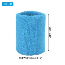 PATIKIL 12pcs 8x8cm Sports Wristbands Coton Terry Cloth Sweat Absorbing Bands for Tennis Basketball Training Athletic Running Sky Blue