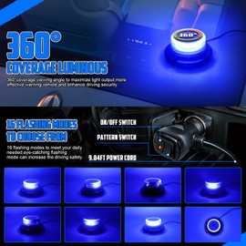 OPPBUY Blue Beacon Strobe Lights,16 Flashing Modes,48pcs LED,Emergency Rooftop Hazard Warning Flashing Light with Magenetic Base for 12-24V Vehicles Trucks Snow Plows
