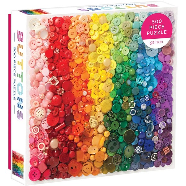 Galison 500 Piece Rainbow Buttons Jigsaw Puzzle for Families and Adults, Finished Puzzle is a Unique Rainbow Image, Photo Art Puzzle Includes Varying Colors and Sizes of Buttons