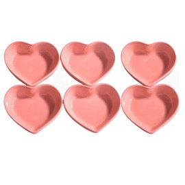 Pink Love Heart Shaped Ceramic Sauce Dish Set of 6, Porcelain Side Dishes Bowl for Seasoning Soy Dipping Sauce