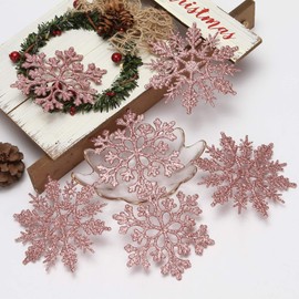 Sea Team Plastic Christmas Glitter Snowflake Ornaments Christmas Tree Decorations, 4-inch, Set of 36, Blush Gold