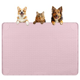 Bartuke Dog Food Mat, Extra Large 40" x 28" Silicone Pet Feeding Mat with Raised Edge Pet Placemat for Small, Medium, and Large Pets Non-Slip, Easy to Clean (Pink)
