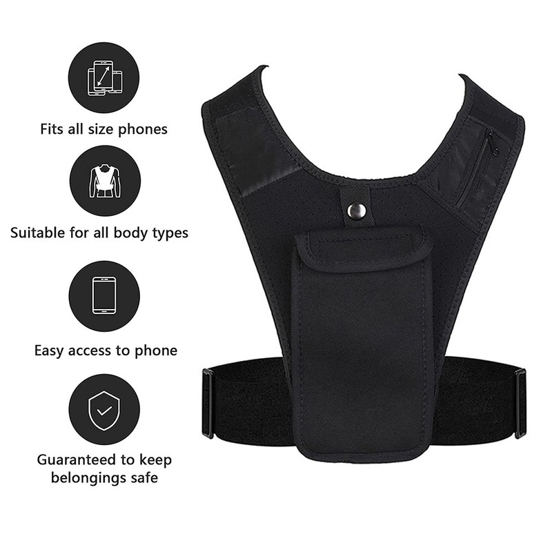Running Vest Chest Phone Holder Reflective Workout Gear Elastic Adjustable