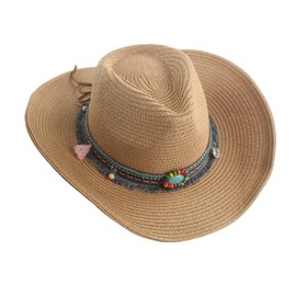 Women Men’s Western Cowboy Hat Summer Straw Hat Mexican Cowgirl Hat Newsboy Sunblock Top Cap Wide Brim Sun Hat