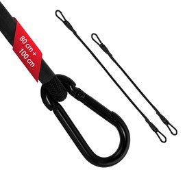 ECENCE Bungee Cords with Carabiner Clips - 2 Pack - Expanders Straps with Carabiner Hooks, 1x 31.5inch + 1x 39.37inch Tension Cord for Bike Rack, Car, Luggage, Camping - Black