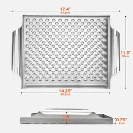 Onlyfire Stainless Steel Grill Pan, Nonstick Grill Topper Grid BBQ Tray with Perforated Bottom and Handles for Seafood, Meats, Vegetables, Great for Most Grills and Smokers