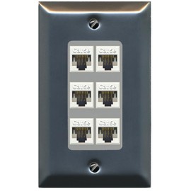 RiteAV Decorative 6 Port Cat5e Ethernet Wall Plate - 1 Gang Stainless/Gray