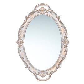 LONGWIN Vintage Oval Mirror for Wall Decor, Ornate Hanging Small Mirrors for Living Room/Bedroom, Perfume/Vanity Tray 10 x 14.5 Inch Gray