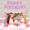Pink Bow Happy Birthday Decoration, Coquette Glitter Hanging Birthday Banner