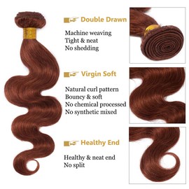Benehair Human Hair Bundles 22 Inch Brazilian Body Wave Bundles 1 Bundle Dark Auburn Weave Bundles Human Hair Sew in Hair Extensions Real Human Hair Wavy Curly Bundles #33 100g, 3.5274 Ounce