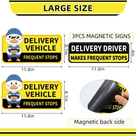 Delivery Driver Magnet for Car, Reflective Caution Frequent Stops Car Magnet, 2 Pack 11"x7" + 1 Pack 11"x3", Durable and Weather-Resistant Magnetic Signs for Vehicles, Easy to Install and Remove