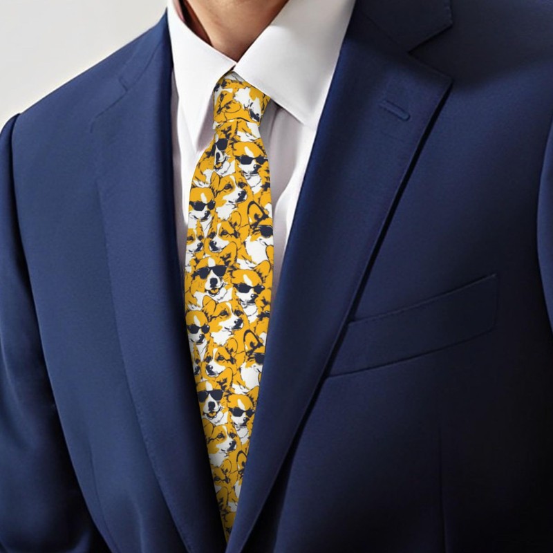 NiuKom Corgi Cool Yellow Ties for Men Cool Necktie Great