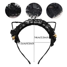 KIUSOWAYD 6 Pcs Lace Cat Ears Headbands, Black Lace Headwear Hair Band Party Decoration Cosplay for Women