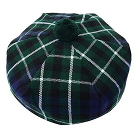 HAAUR Scottish Tammy Hat Traditional Kilt Tam o' Shatner Acrylic Wool Flat Bonnet Various Tartans with Pompom One Size, Grham Modren, One Size