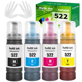 522 Ink Refill Bottles Replacement for Epson 522 Ink Refill Bottles for Ecotank ET-2800 ET-4800 ET-2400 ET-2803 ET-2720 ET-4810 ET-4700 ET-2840 Inkjet Printer Ink, 4 Bottles Black Cyan Magenat Yellow