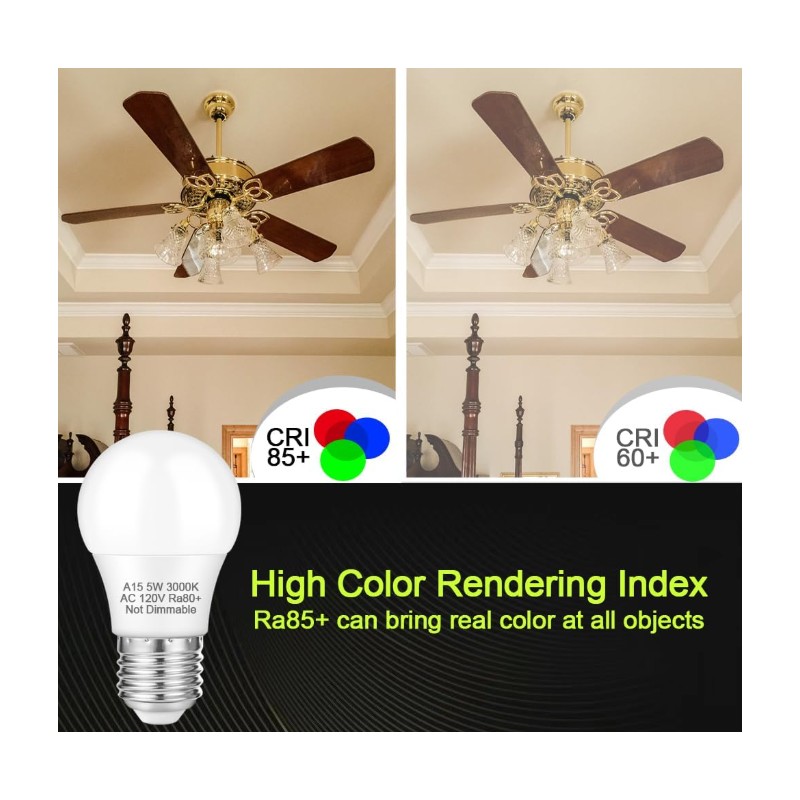 NETEHA A15 LED Bulbs 5W 120V – 6-Pack, E26 Base,